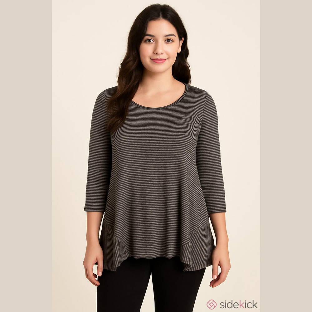 Absolutely Famous Black and Gray Striped Babydoll Top